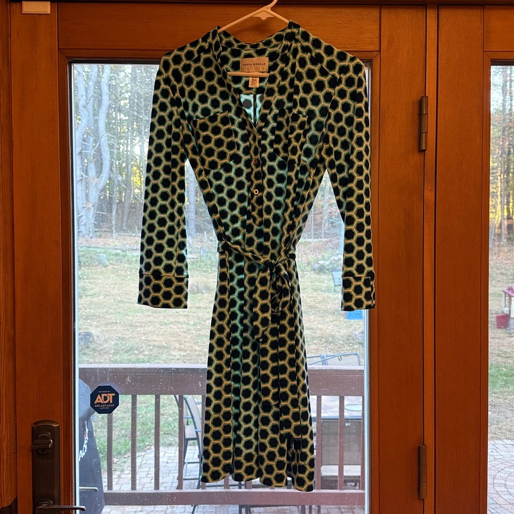 Donna Morgan Teal and Navy Geometric Dress